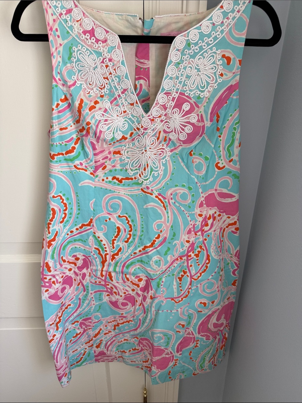 Lilly Pulitzer Turquoise Pink Coral Embroidered V-Neck Dress
